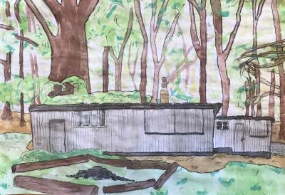  UBSS Hut at Burrington. Watercolour © Mia Jacobs 